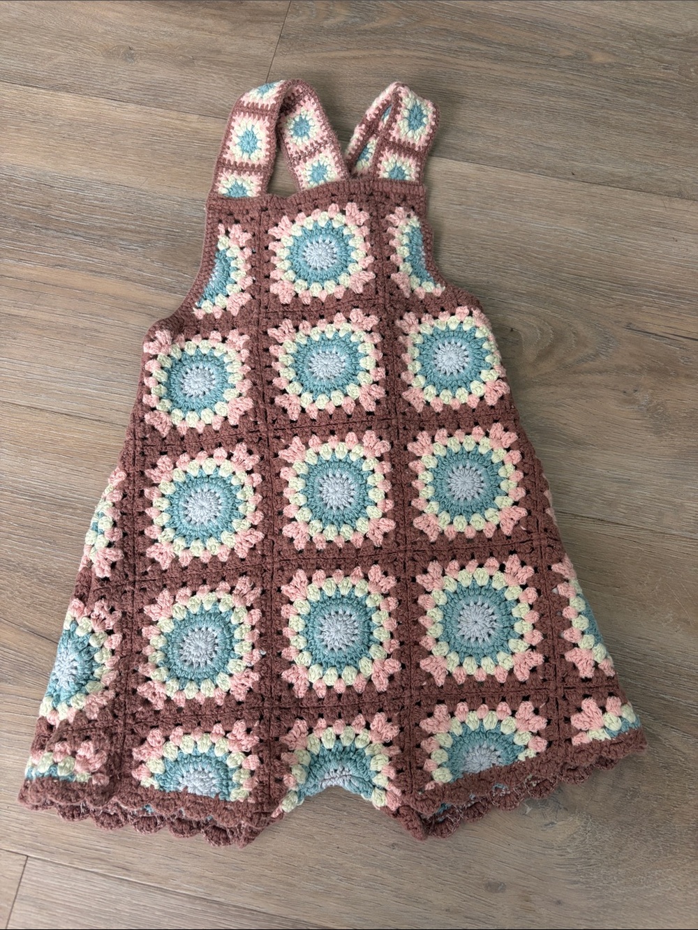 Zara Crochet Pinafore Dress in Brown, Pink, Blue, Cream